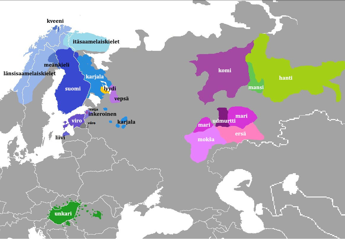 Карта распространения финно-угорских языков