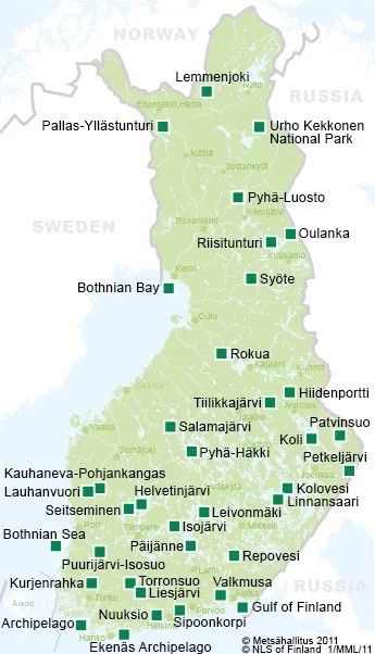 национальные парки Финляндии на карте